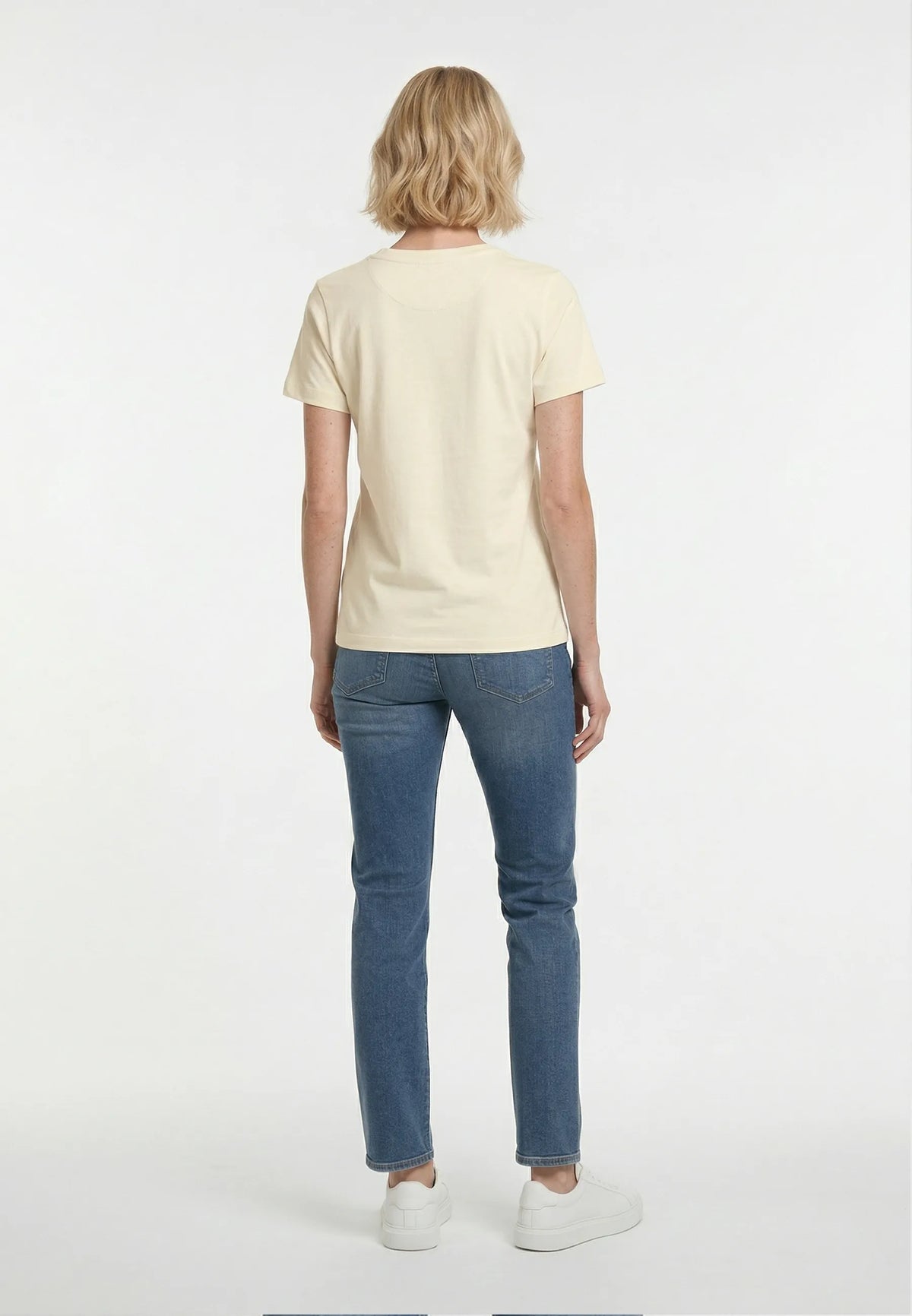 LIA cream stretch cotton slim short-sleeved T-shirt