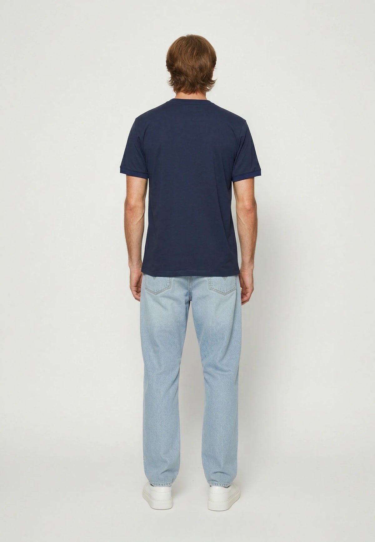 RALY navy blue stretch cotton slim short-sleeved T-shirt
