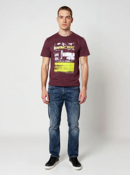 DOCK regular short-sleeve T-shirt burgundy cotton