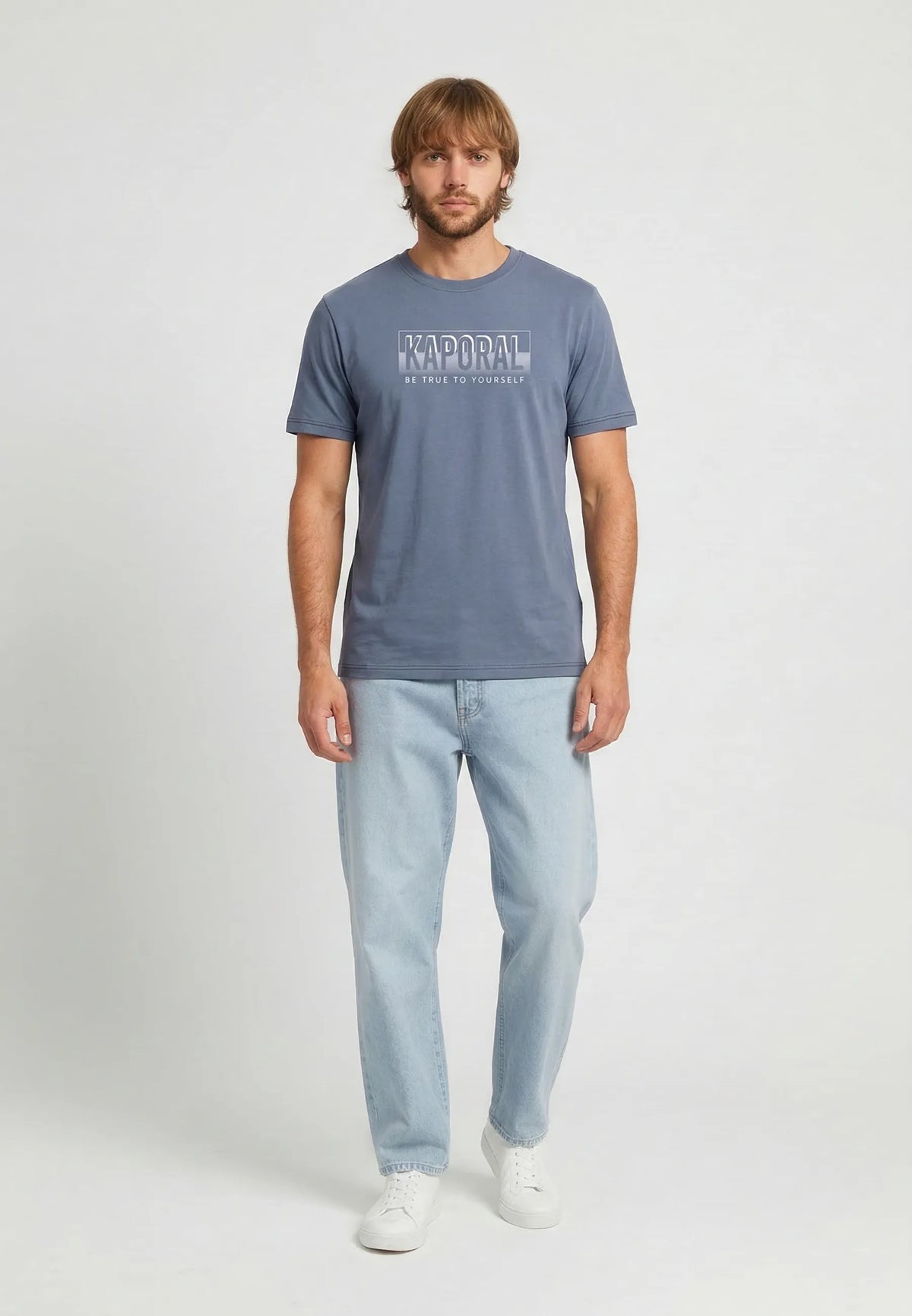 BAZZI rustic blue cotton regular short-sleeve T-shirt