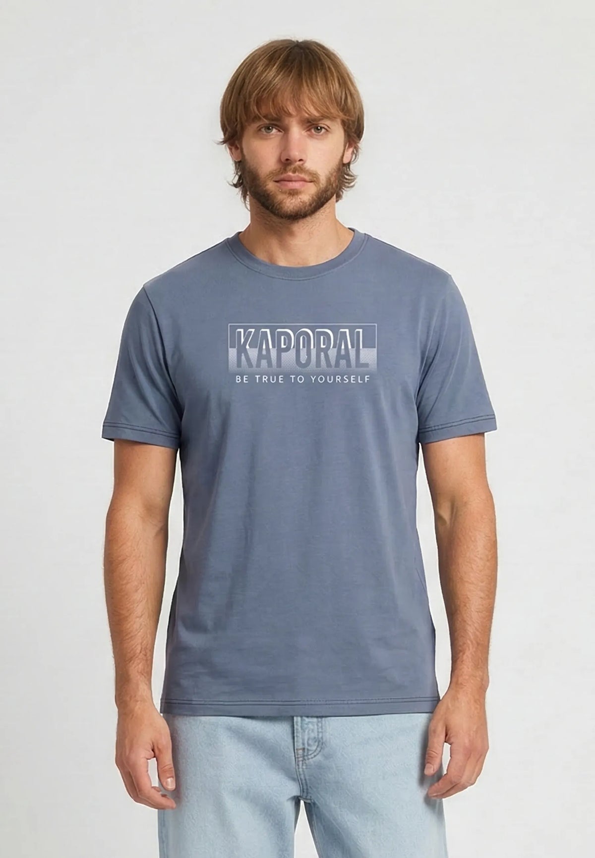 BAZZI rustic blue cotton regular short-sleeve T-shirt