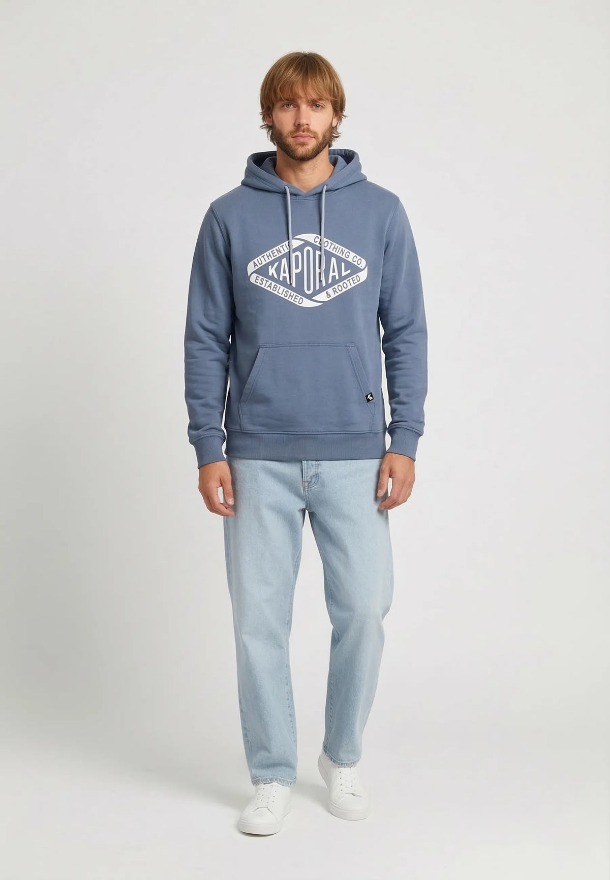 BENNI regular washed blue cotton polyester hooded sweatshirt