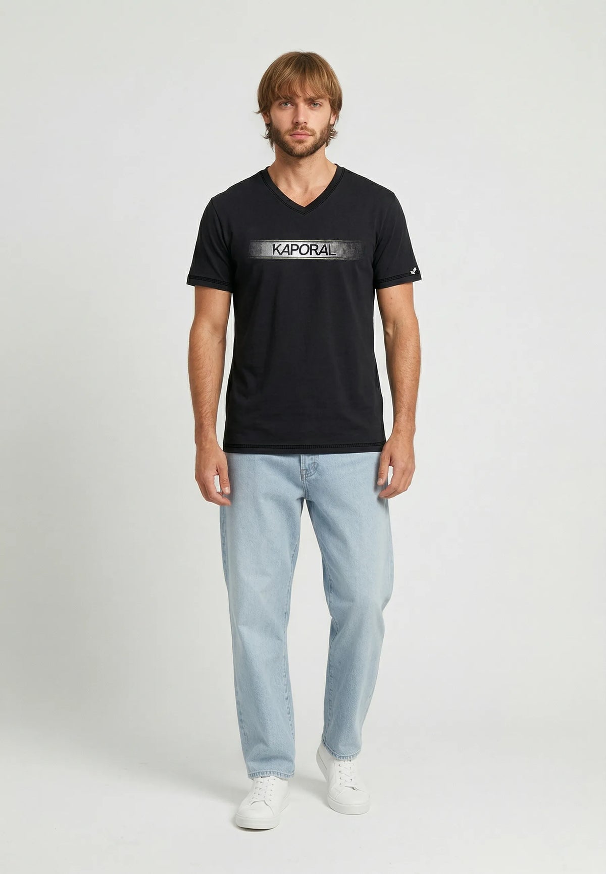BRAD black stretch cotton slim short-sleeve T-shirt