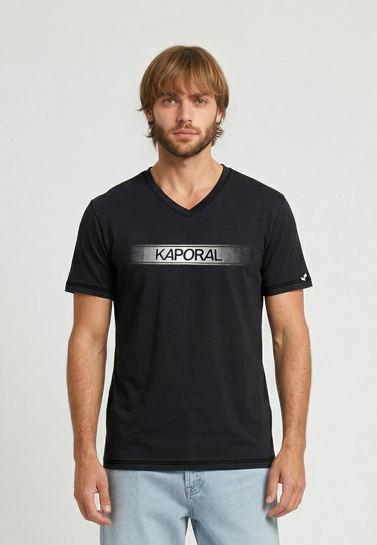 BRAD black stretch cotton slim short-sleeve T-shirt