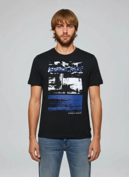 DOCK black cotton regular short-sleeve T-shirt