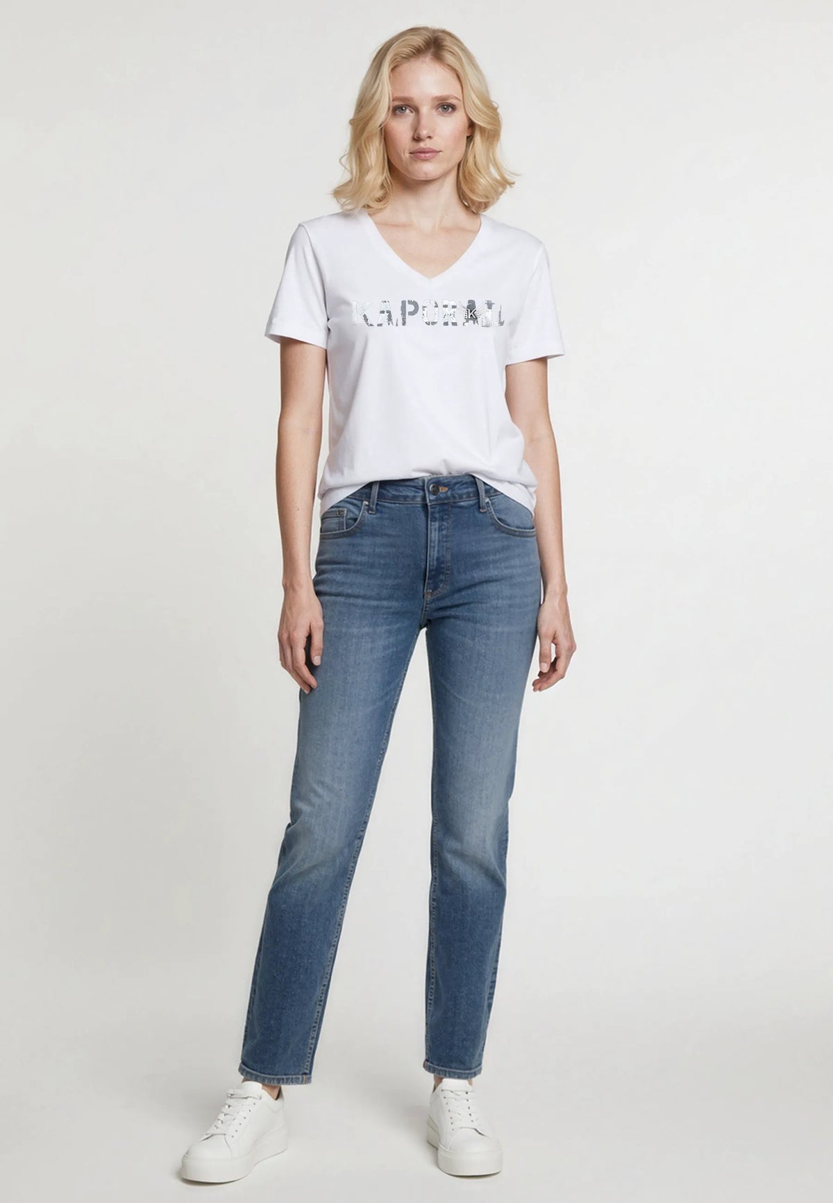 ENDA white stretch cotton slim short-sleeve T-shirt