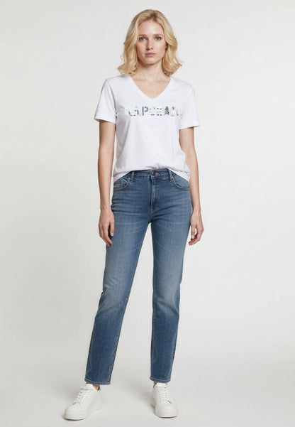 ENDA white stretch cotton slim short-sleeve T-shirt