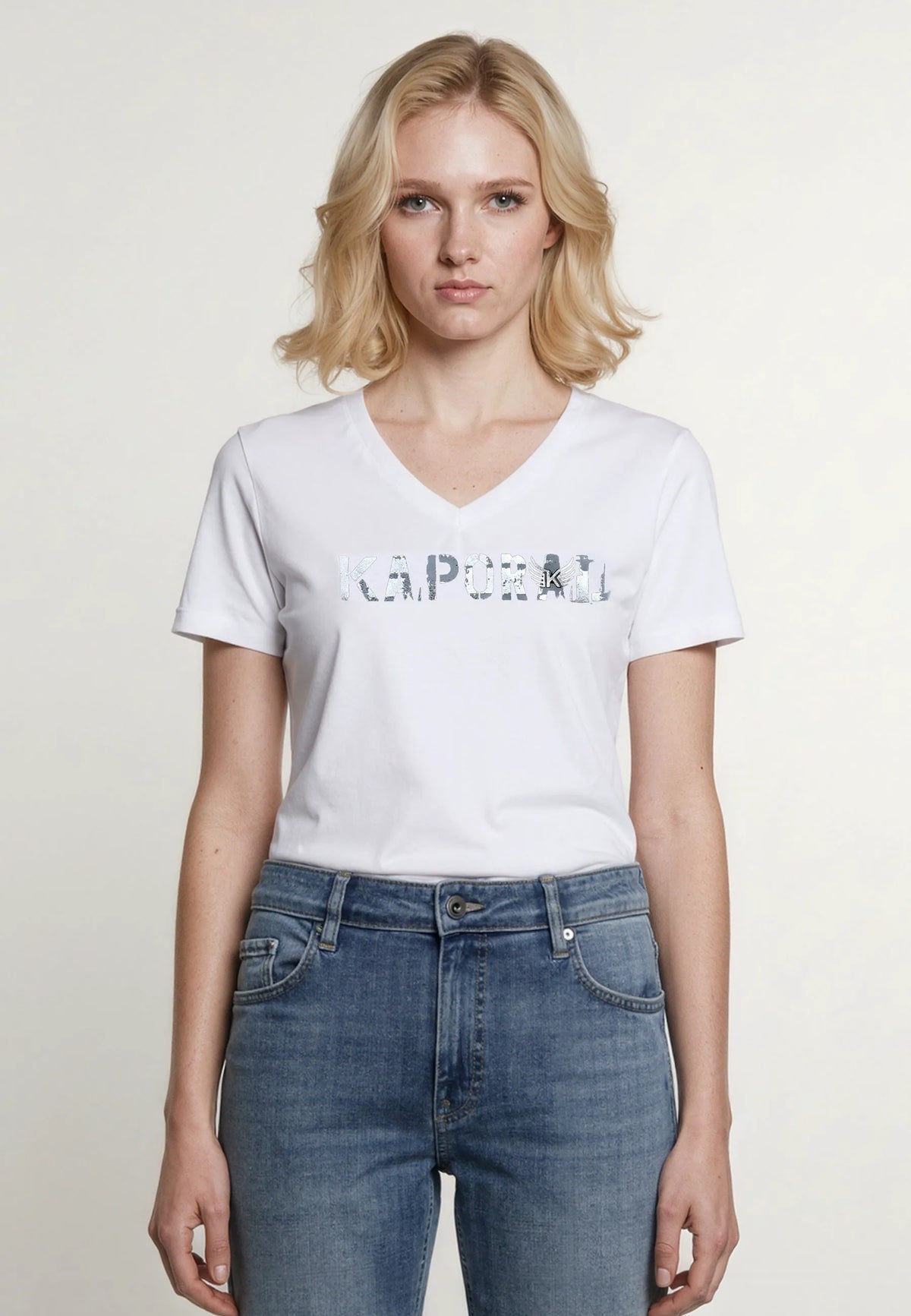ENDA white stretch cotton slim short-sleeve T-shirt