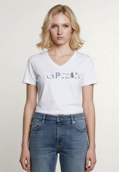 ENDA white stretch cotton slim short-sleeve T-shirt