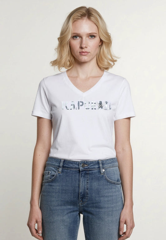 ENDA white stretch cotton slim short-sleeve T-shirt