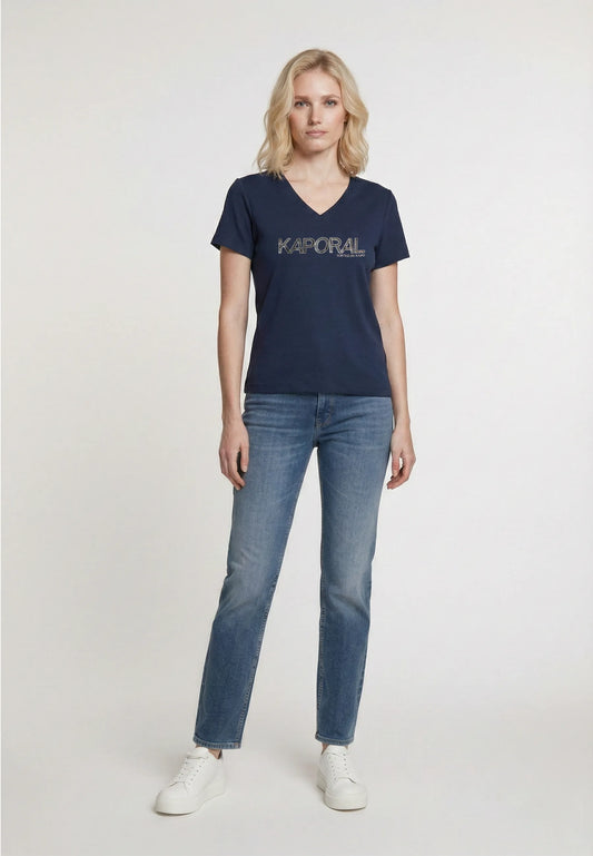 T-shirt short sleeves slim navy cotton stretch FRANK
