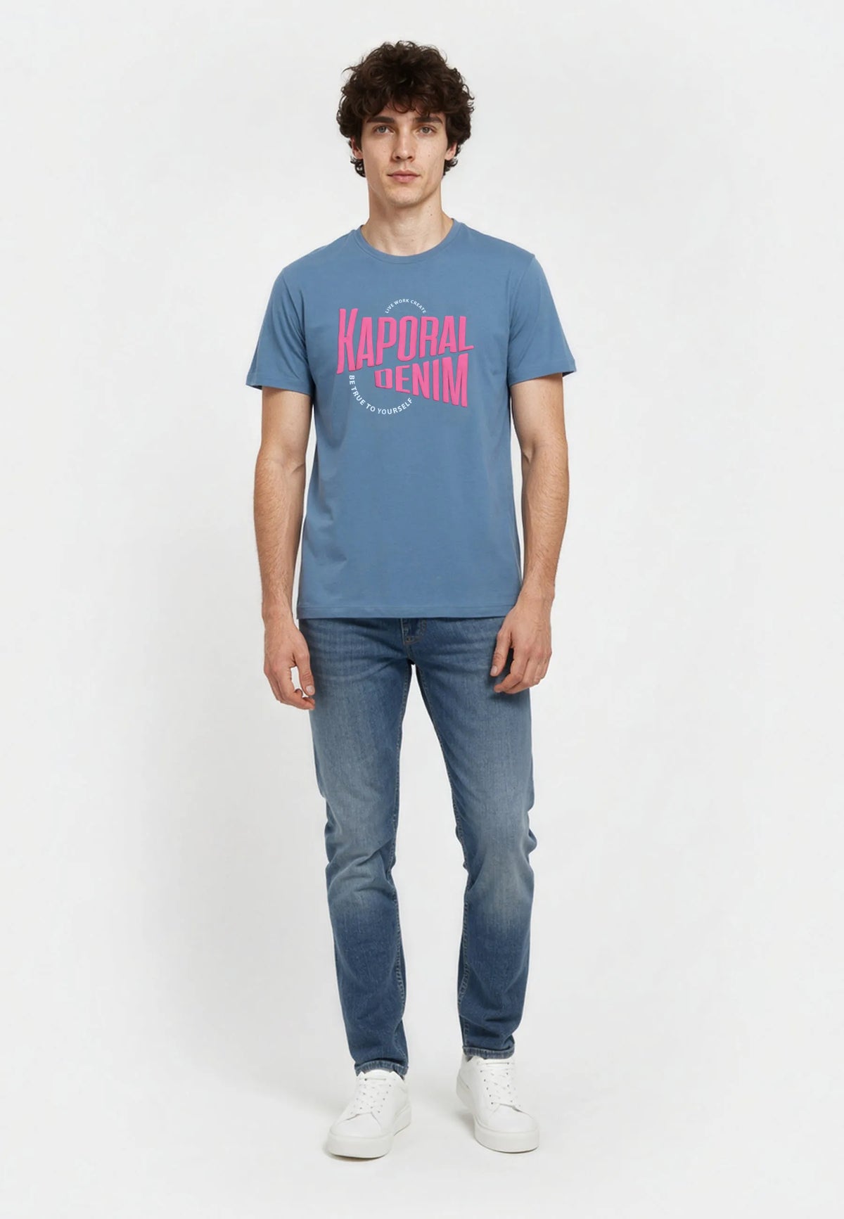 T-shirt short sleeves regular sky blue cotton JAVA