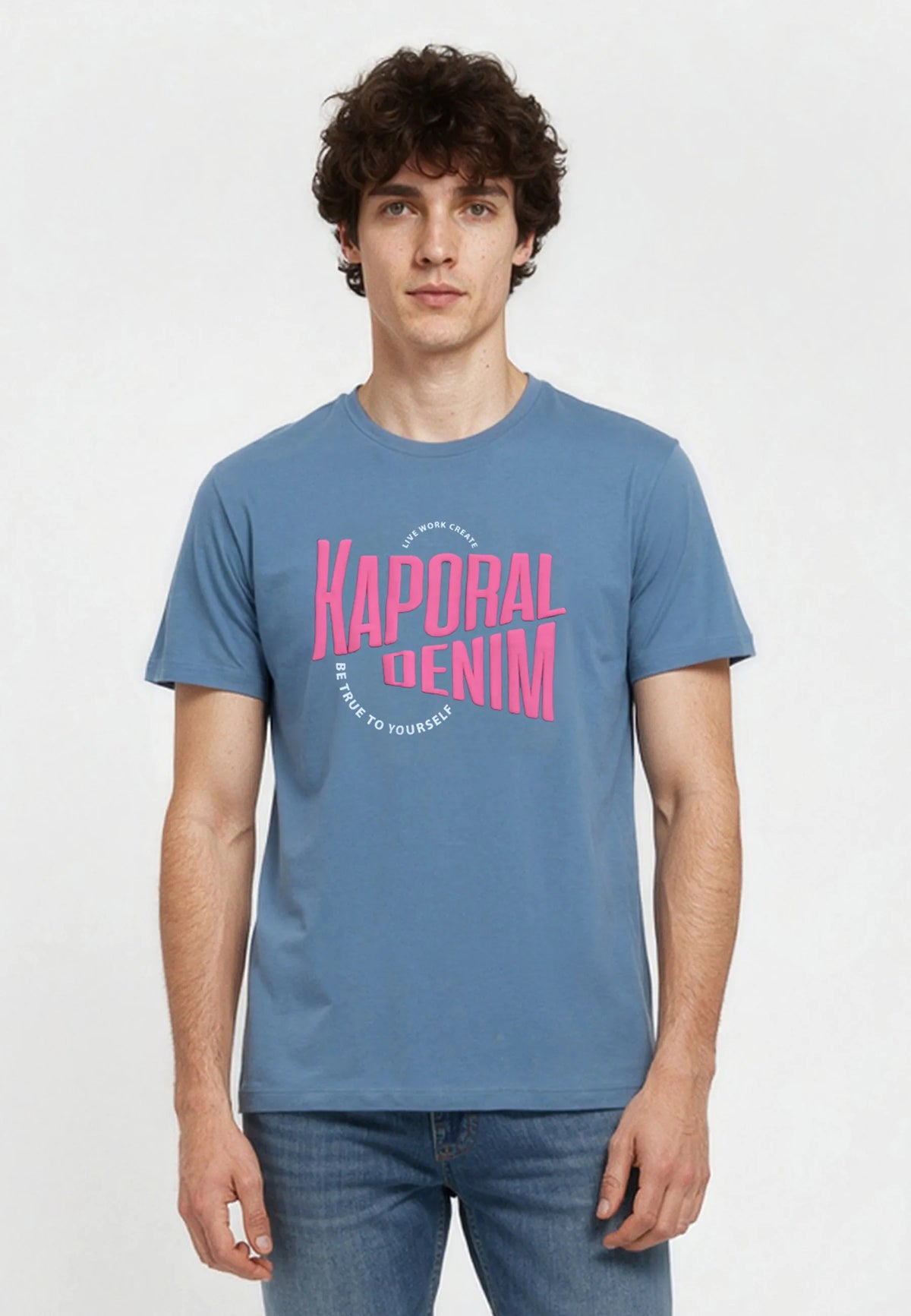 T-shirt short sleeves regular sky blue cotton JAVA