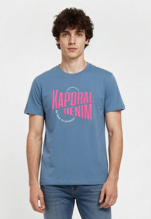 T-shirt short sleeves regular sky blue cotton JAVA