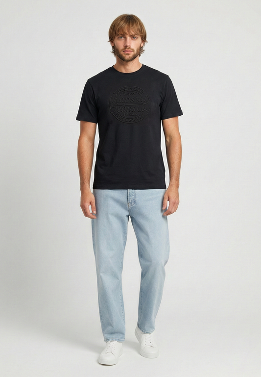 KRAFT regular black cotton short-sleeved T-shirt