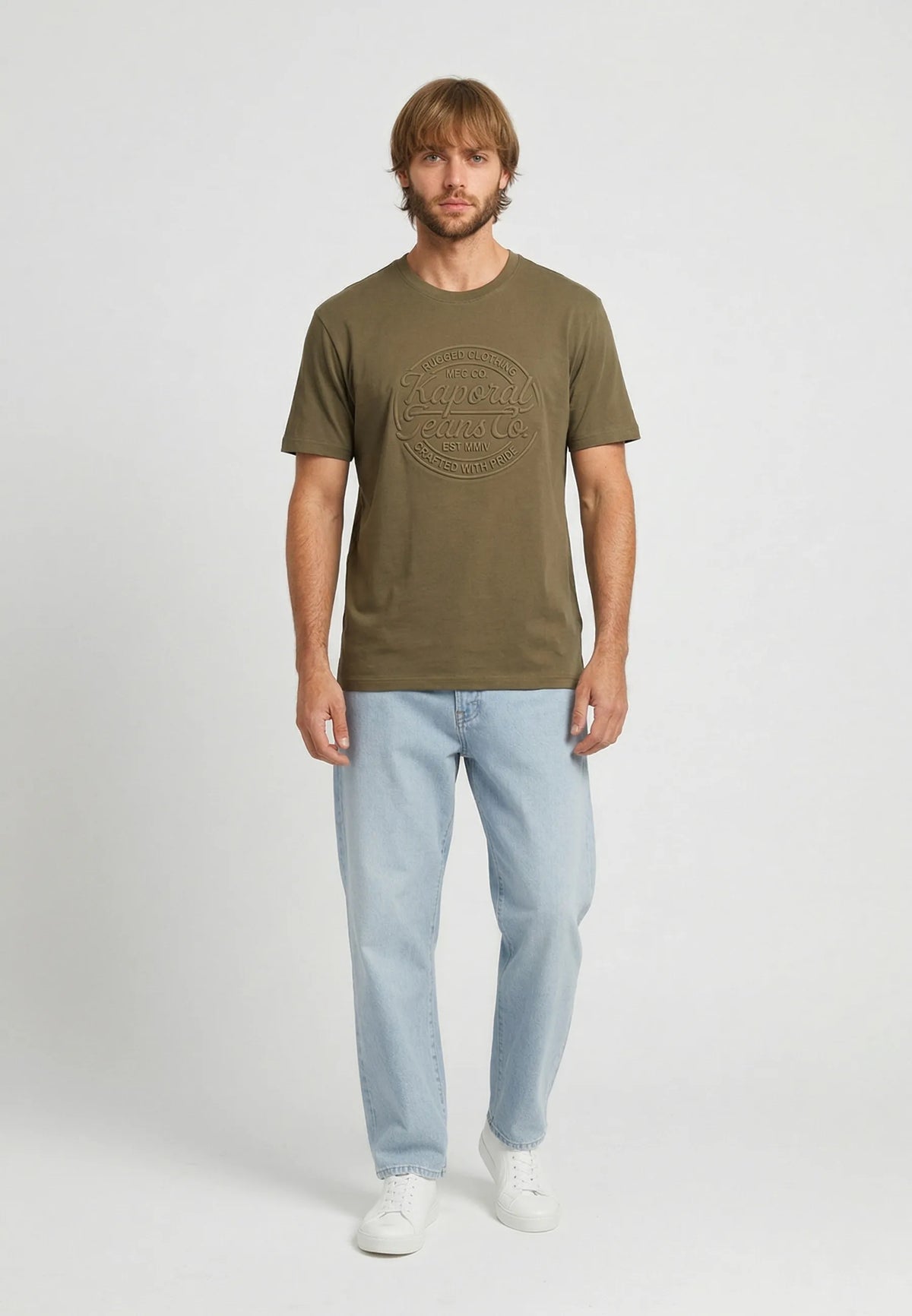 KRAFT regular khaki cotton short-sleeved T-shirt