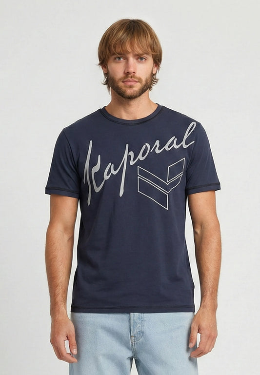 T-shirt short sleeves regular navy blue cotton KULAN