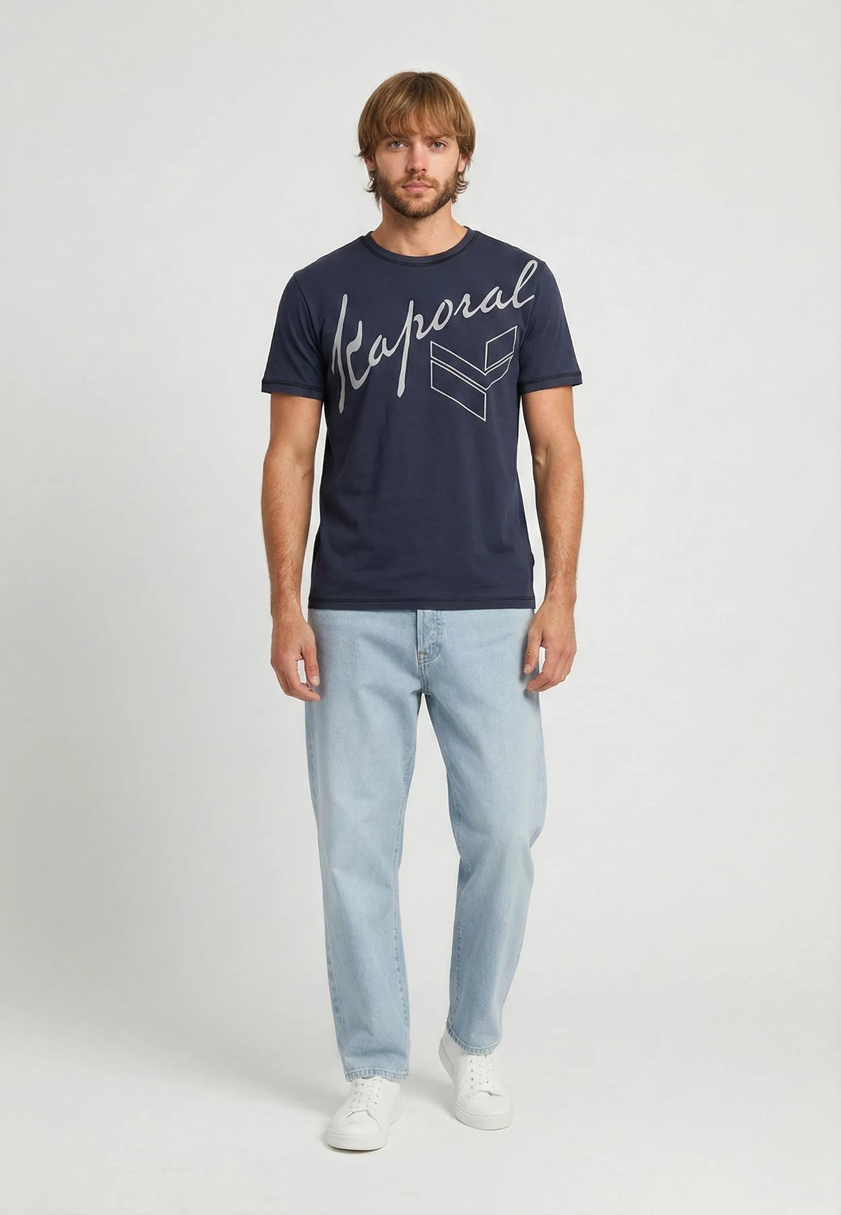 T-shirt short sleeves regular navy blue cotton KULAN