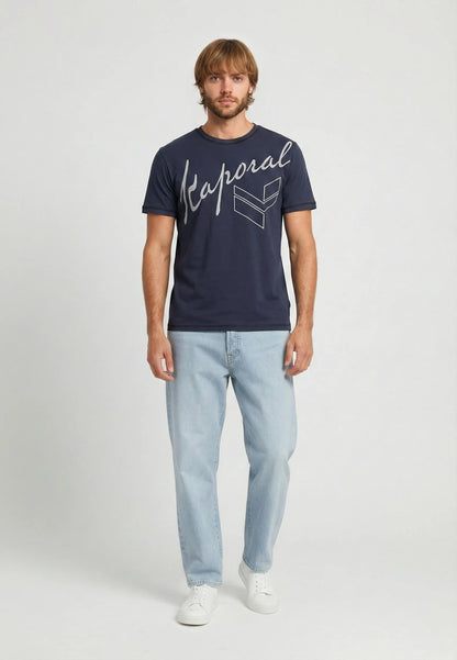 T-shirt short sleeves regular navy blue cotton KULAN