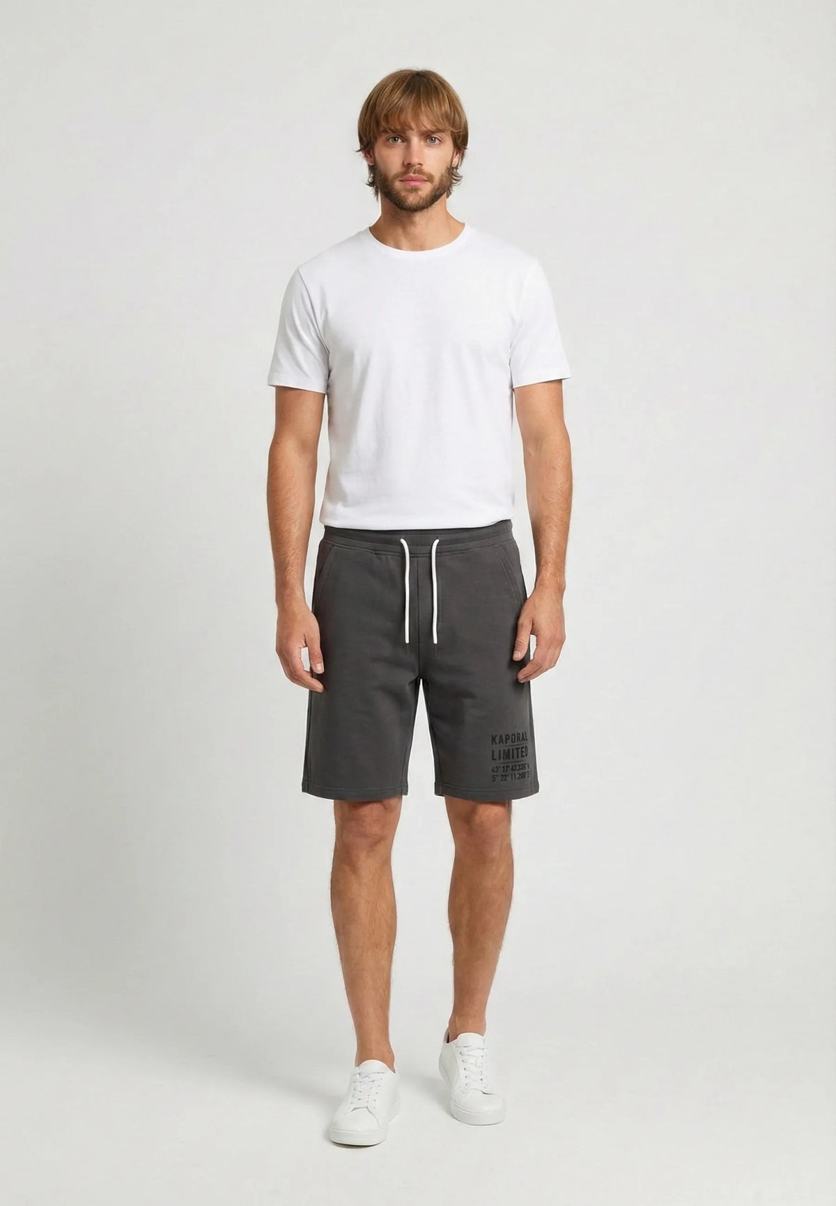 KYLIO grey cotton polyester fleece regular shorts