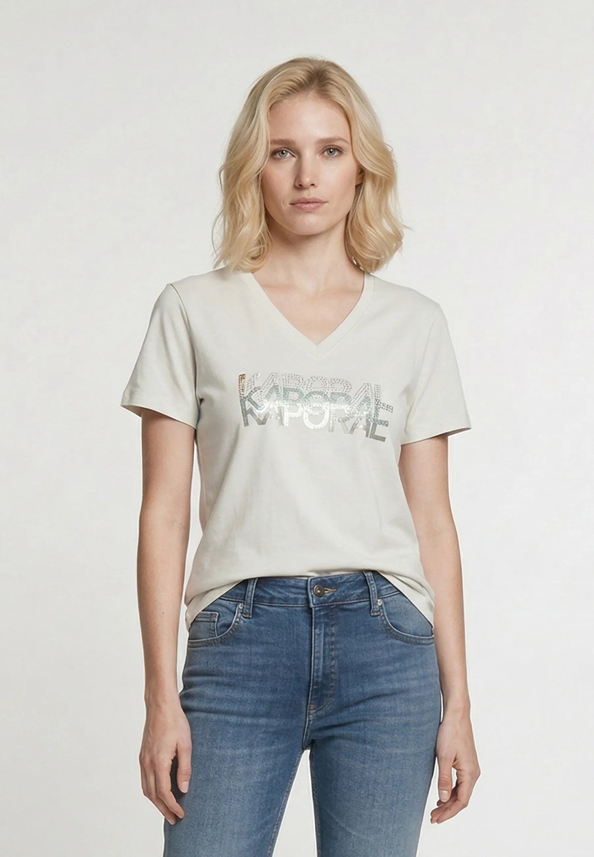 LIA cream stretch cotton slim short-sleeved T-shirt