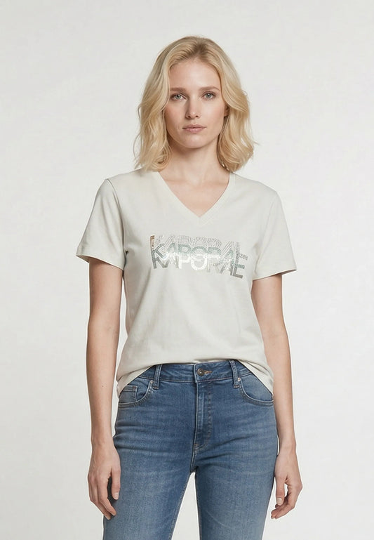 LIA cream stretch cotton slim short-sleeved T-shirt