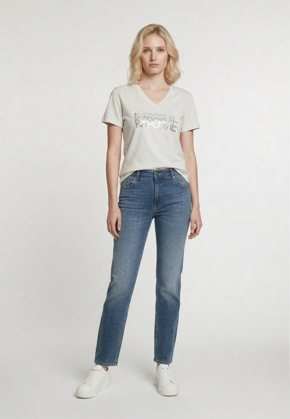 LIA cream stretch cotton slim short-sleeved T-shirt