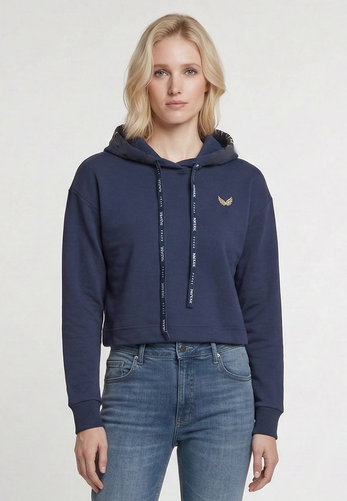 LOICIA navy blue cotton regular hooded sweatshirt