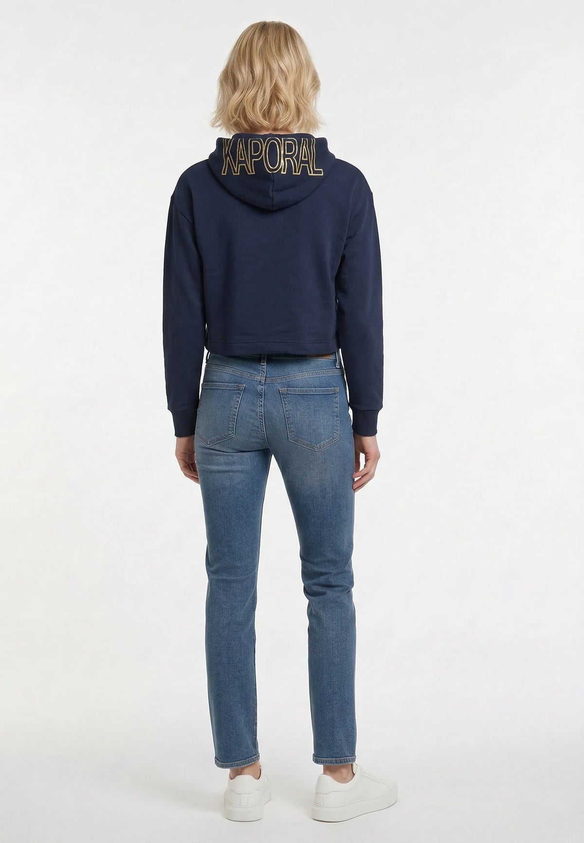 LOICIA navy blue cotton regular hooded sweatshirt