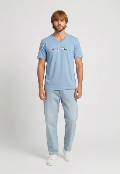 RALY sky blue stretch cotton slim short-sleeved T-shirt