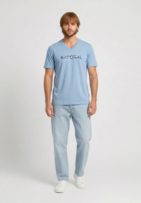 RALY sky blue stretch cotton slim short-sleeved T-shirt