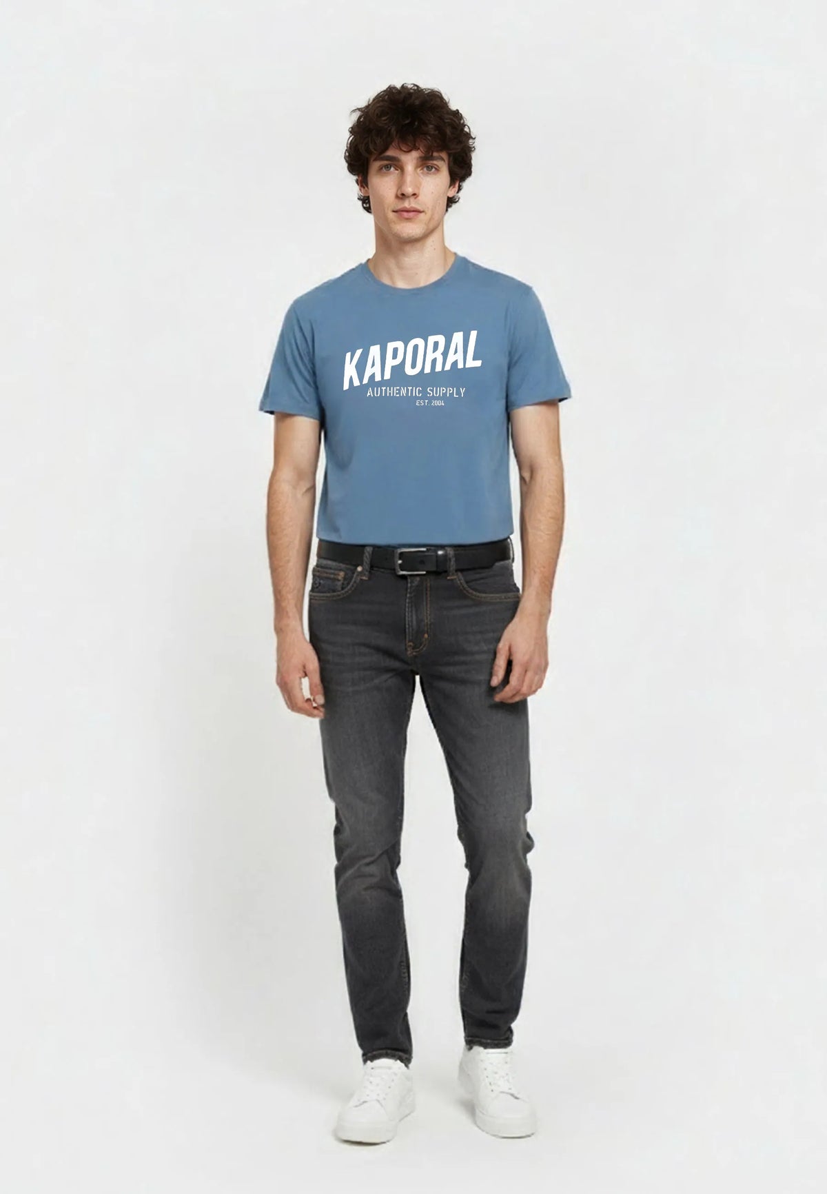 RYZZ slim short-sleeve T-shirt light blue stretch cotton