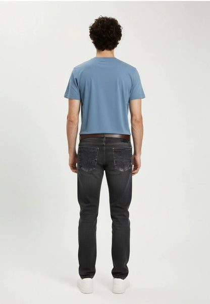 RYZZ slim short-sleeve T-shirt light blue stretch cotton
