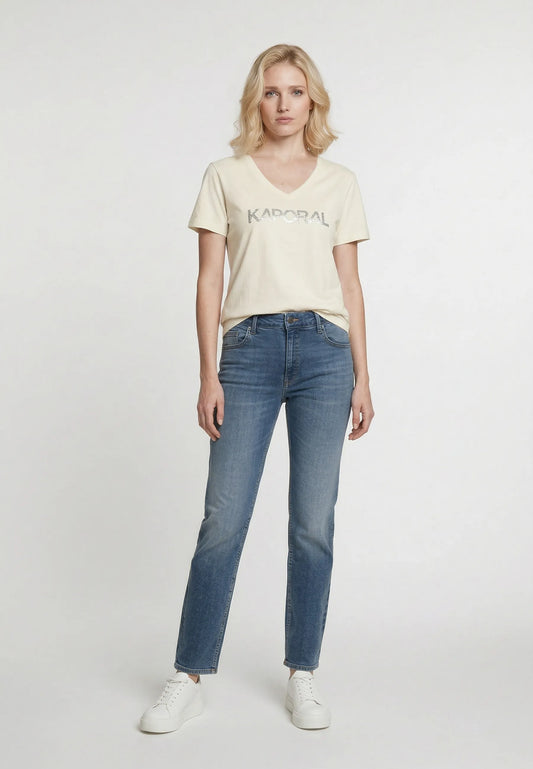 T-shirt short sleeves slim cream cotton stretch SELIV