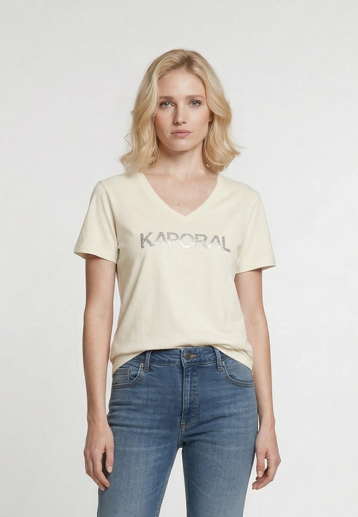 T-shirt short sleeves slim cream cotton stretch SELIV