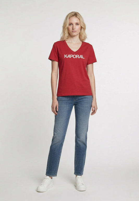 T-shirt short sleeves slim red cotton stretch SELIV