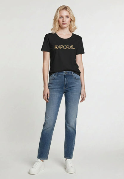 T-shirt short sleeves slim black cotton stretch SELOR