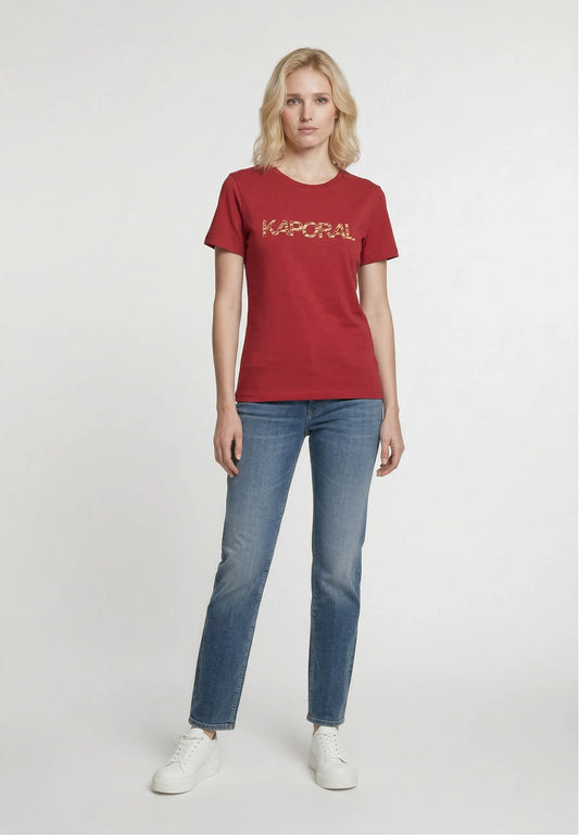 T-shirt short sleeves slim red cotton stretch SELOR