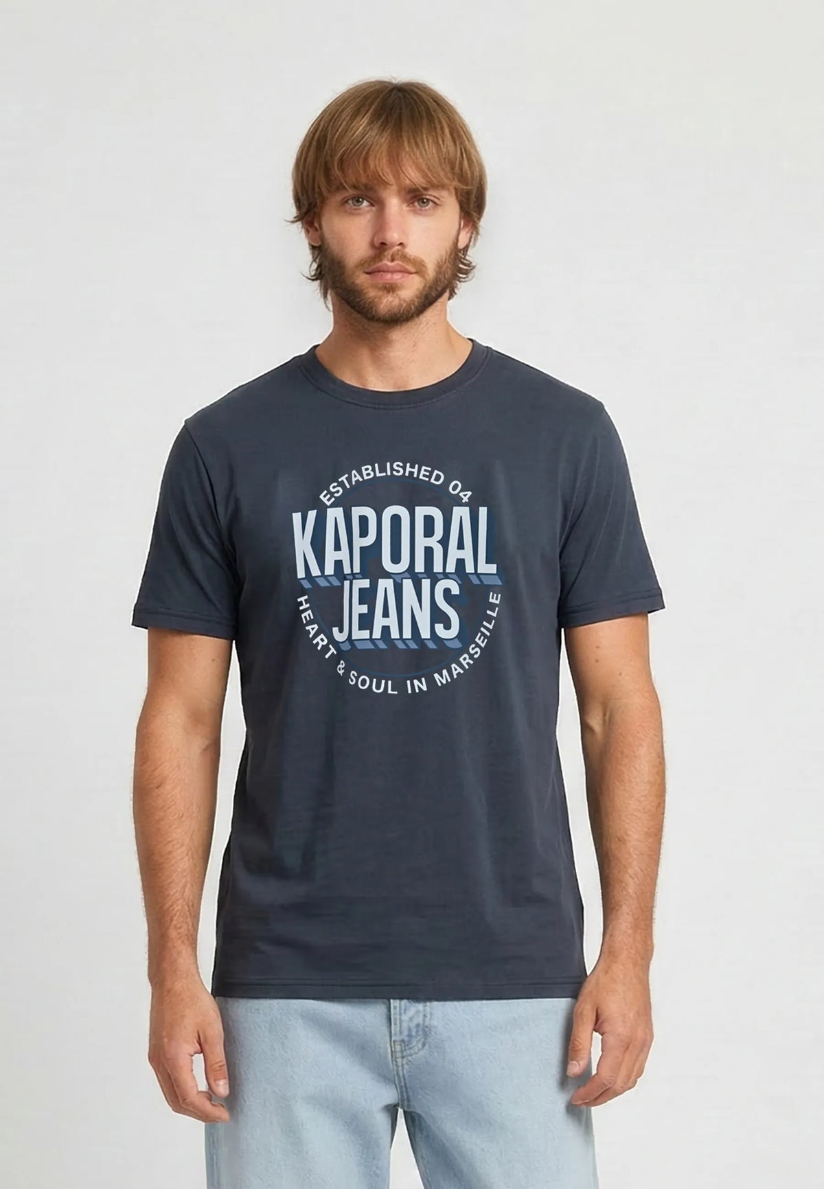 TYLER navy blue cotton regular short-sleeved T-shirt
