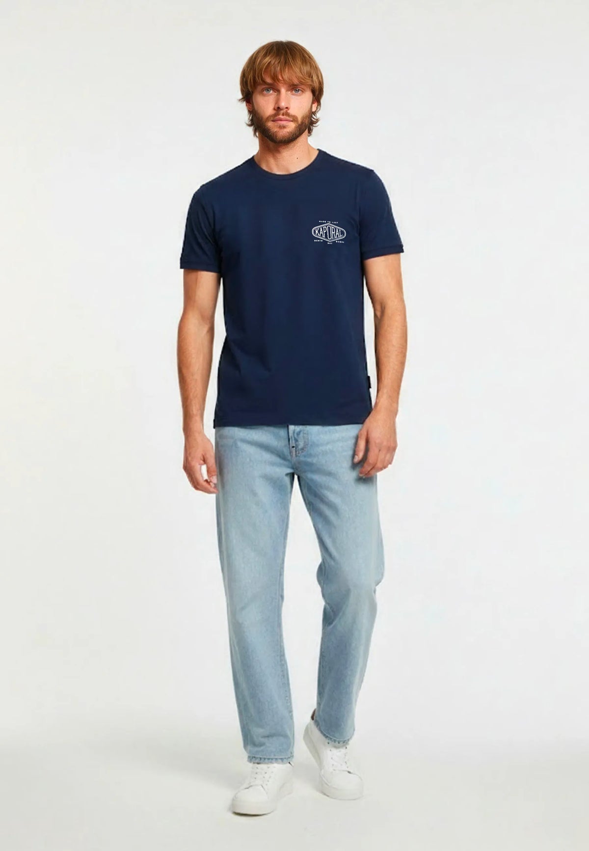 VADI navy blue cotton regular short-sleeved T-shirt