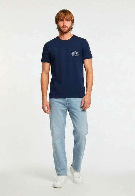 VADI navy blue cotton regular short-sleeved T-shirt