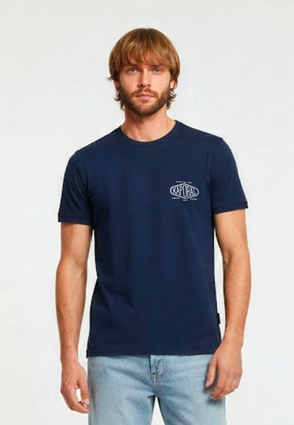 VADI navy blue cotton regular short-sleeved T-shirt