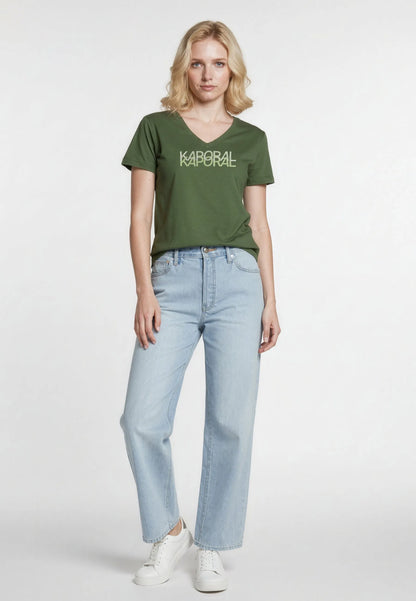 LIA slim short-sleeve T-shirt khaki stretch cotton