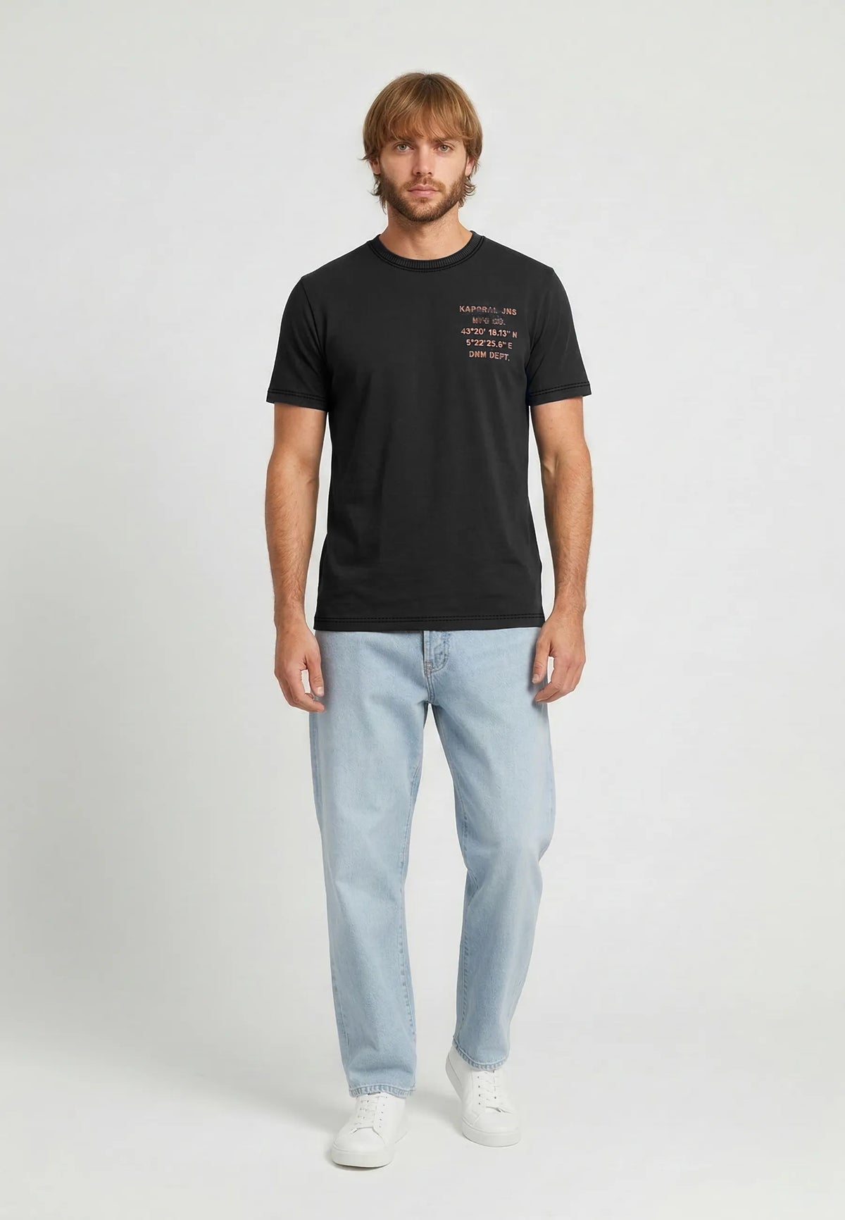 BARK regular black cotton short-sleeved T-shirt
