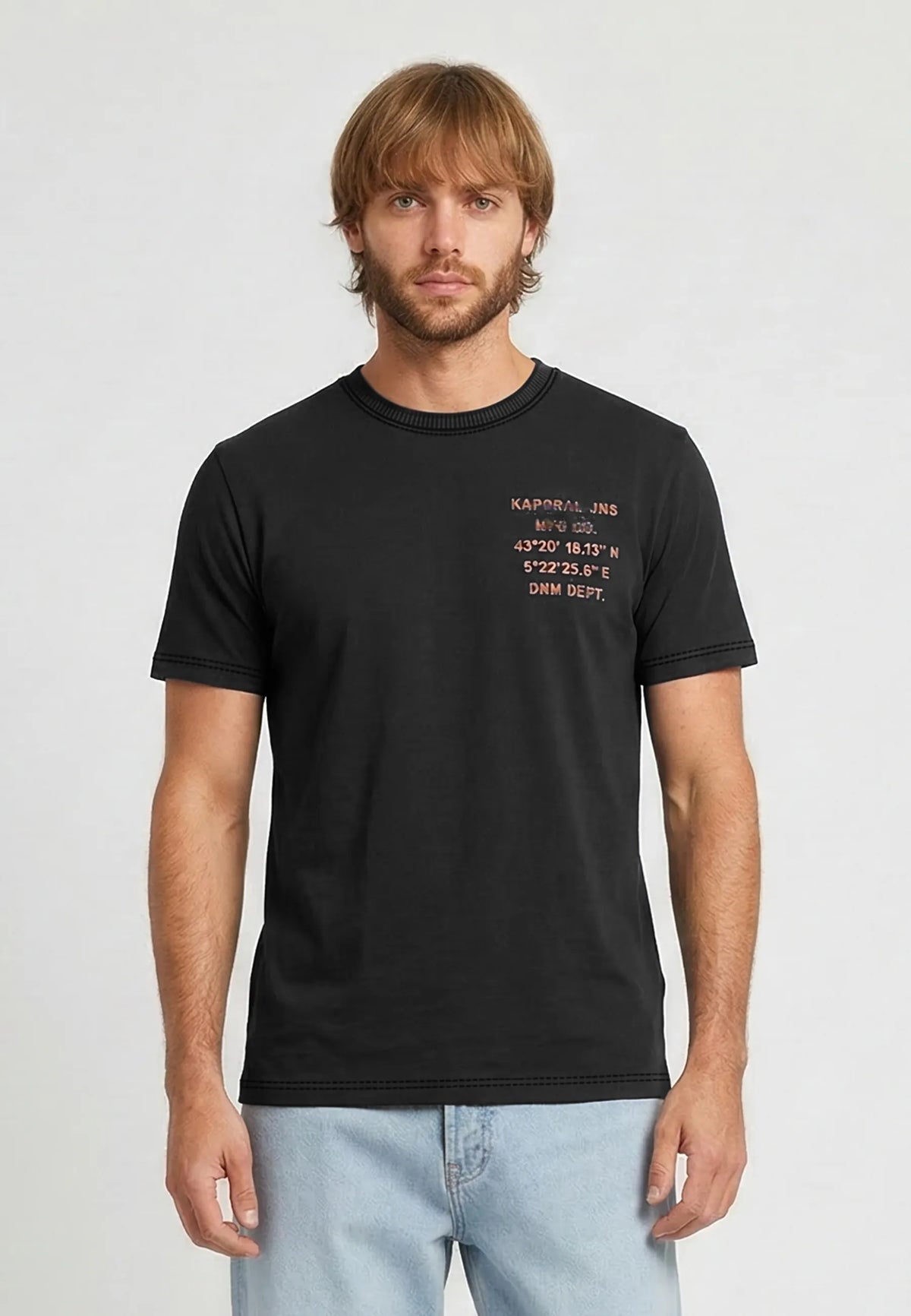 BARK regular black cotton short-sleeved T-shirt