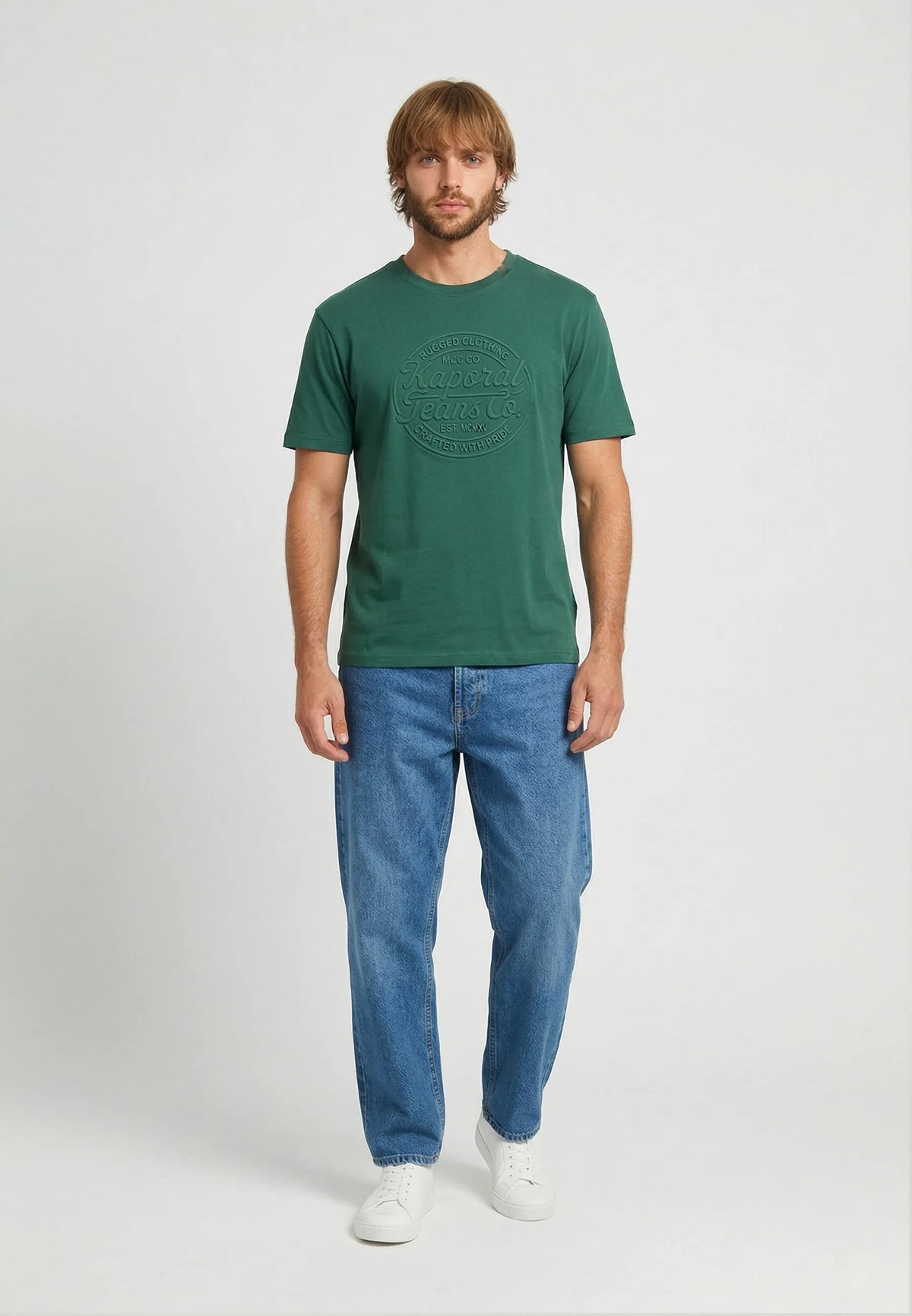 KRAFT regular green cotton short-sleeved T-shirt