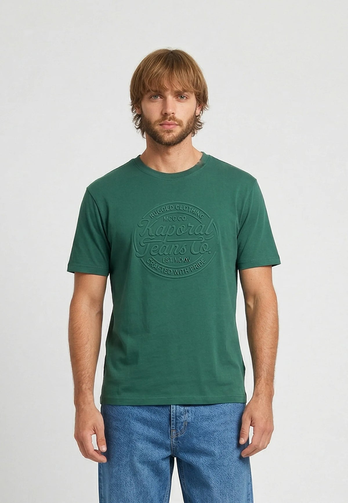 KRAFT regular green cotton short-sleeved T-shirt