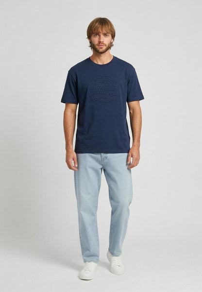 KRAFT regular navy blue cotton short-sleeved T-shirt