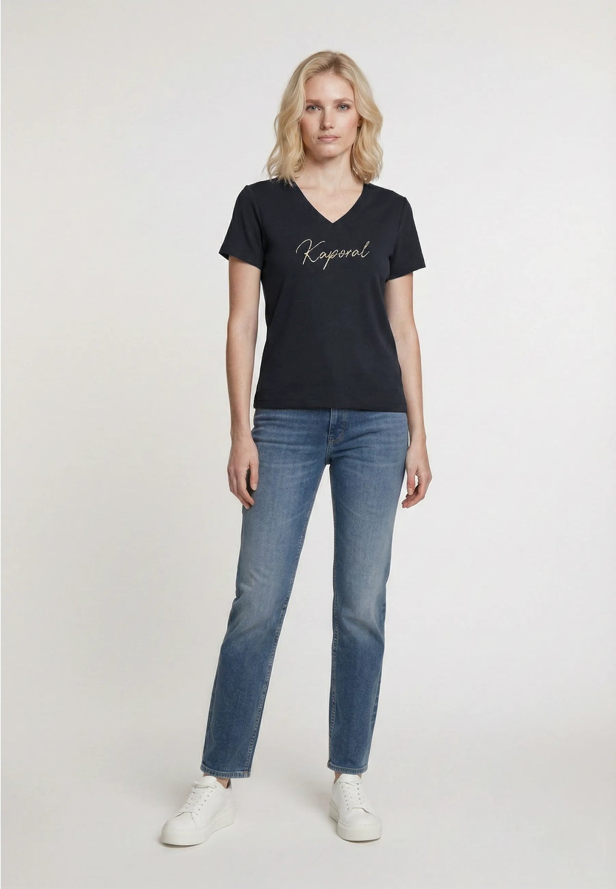 LION black stretch cotton slim short-sleeved T-shirt