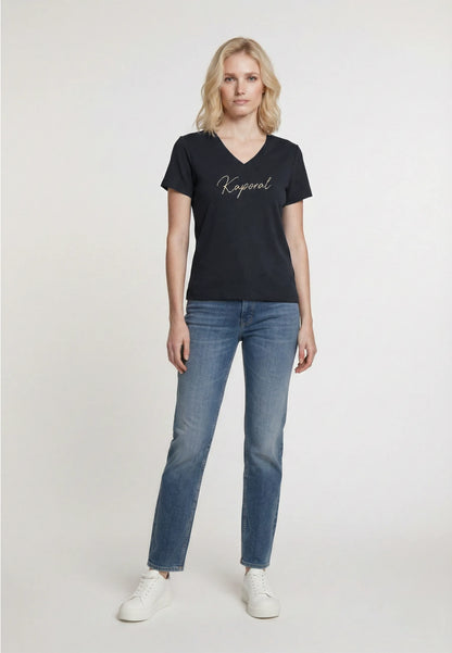 LION black stretch cotton slim short-sleeved T-shirt